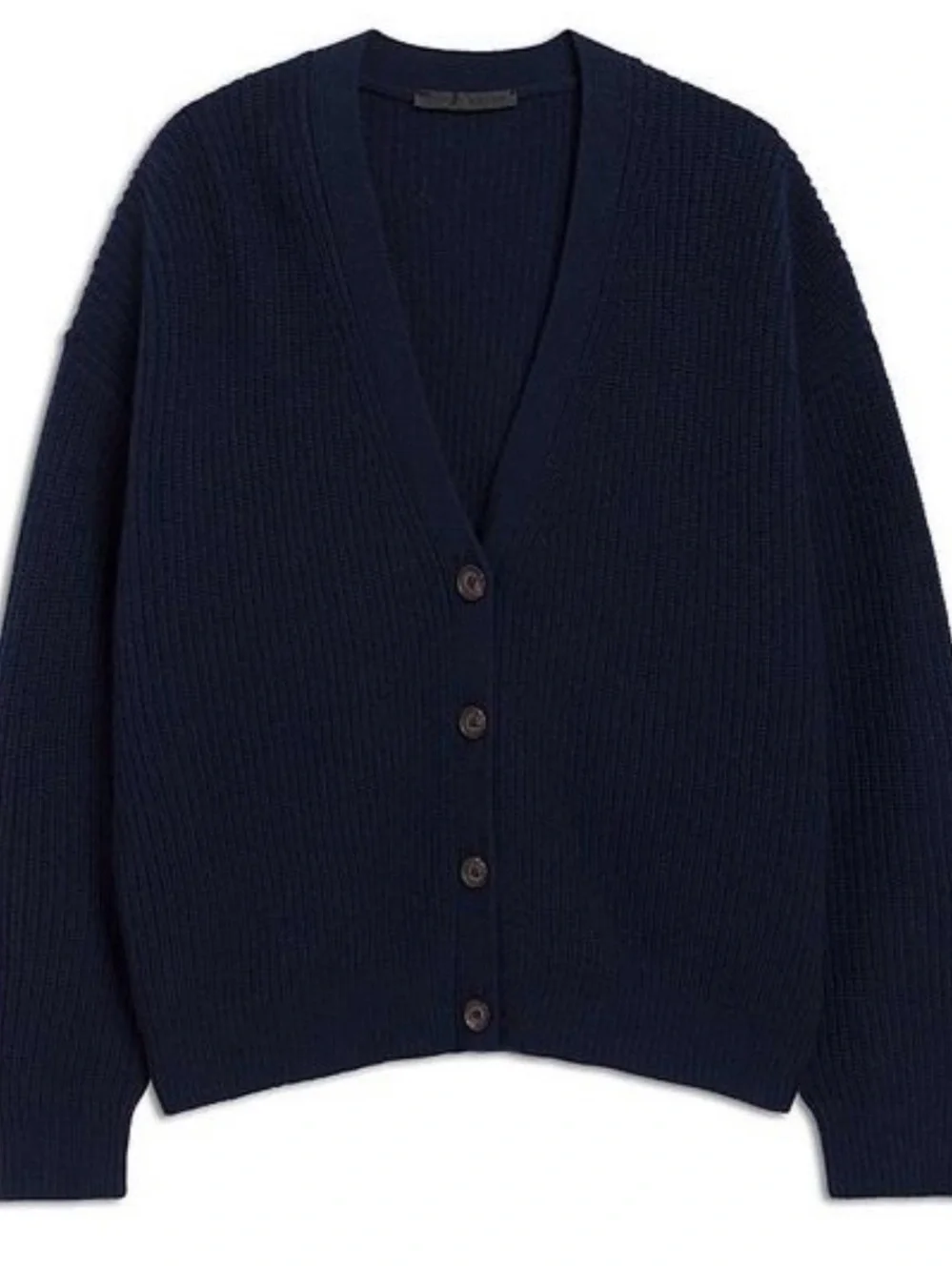 Jenni Kayne 100% Cashmere Navy Ribbed Button Cardigan Size S